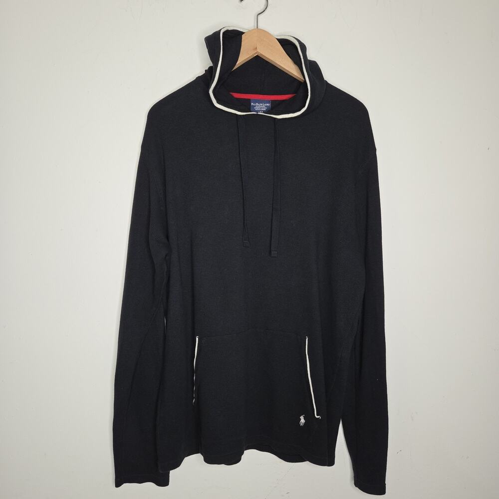 Polo Ralph Lauren Thermal Hoodie Men's Large Black Cotton Waffle Knit Sleepwear